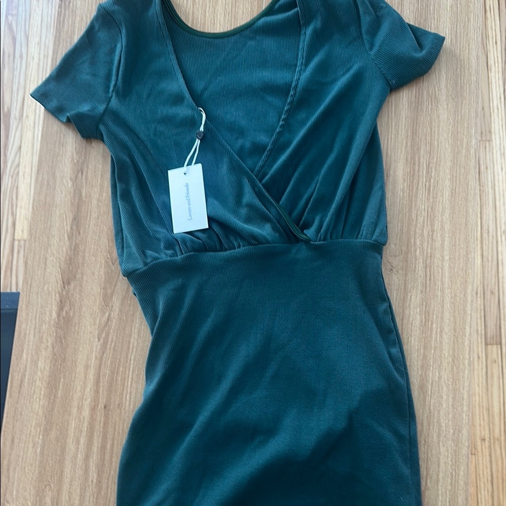 NWT Lovers and Friends Green Wrap stretch Mini Dress with V-Neck Small